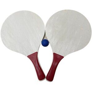 Wooden Paddle Ball Game Play Set Red Handles Blue Beach Tennis Rackets